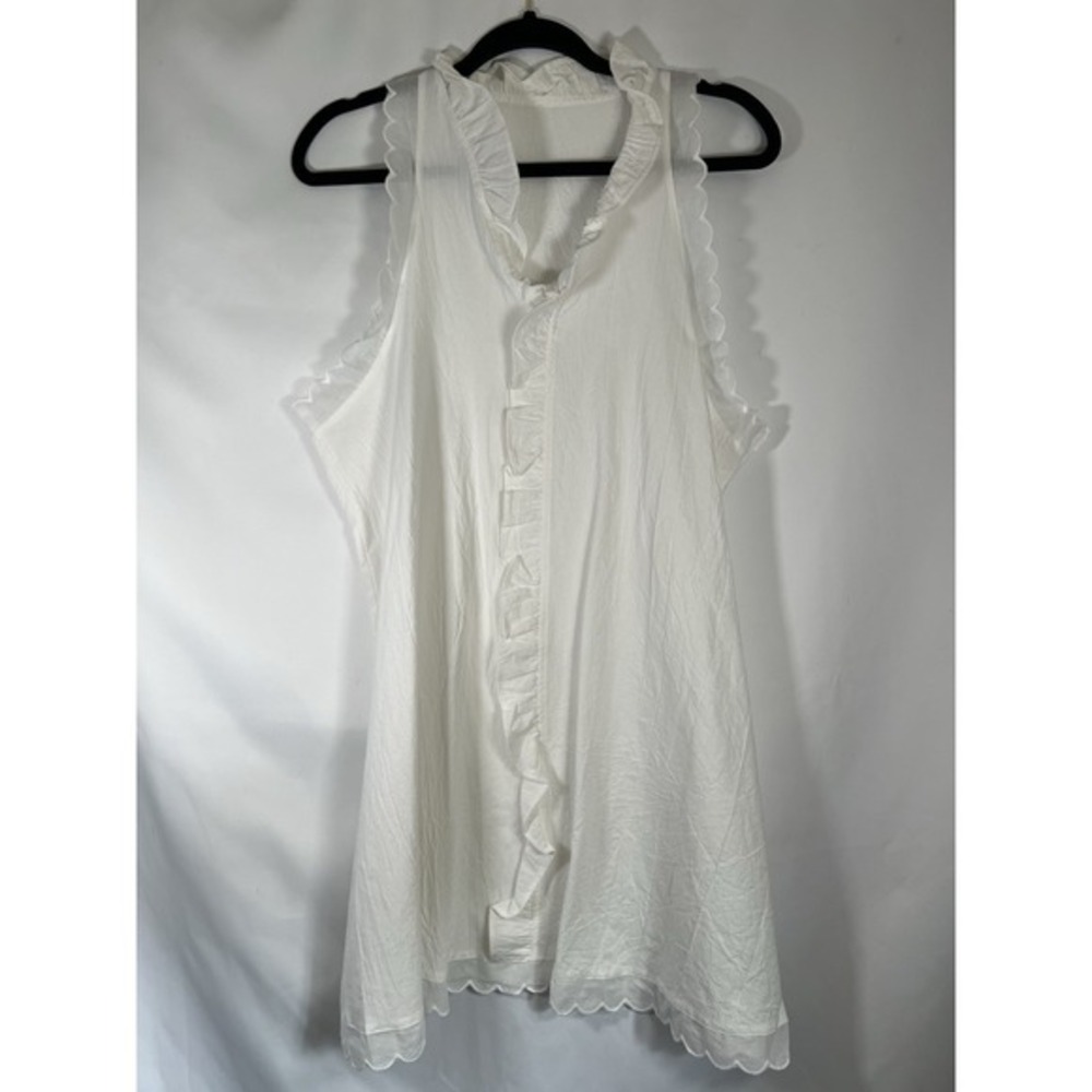 White Cotton Shift Dress Size XL Ruffle Collar Romantic Cottage Boho Summer